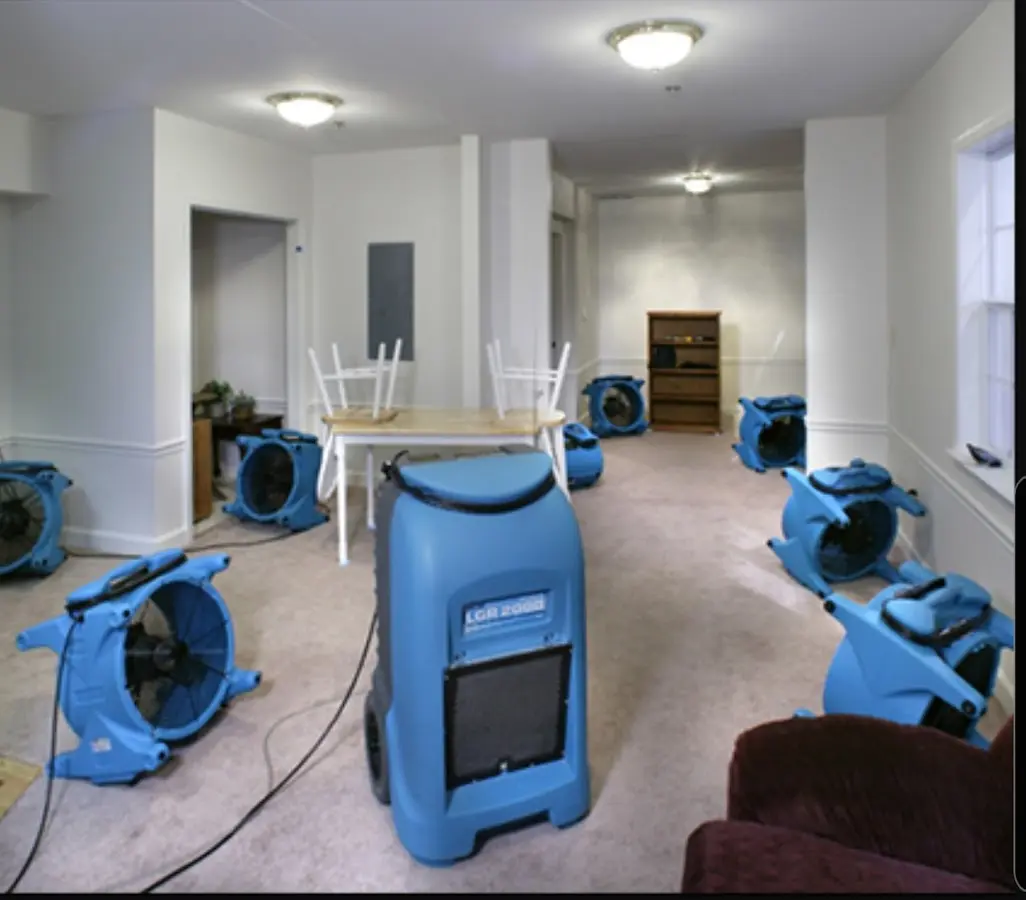 Air movers and dehumidifier setup for Water Extraction & Removal in University of California-Santa Barbara